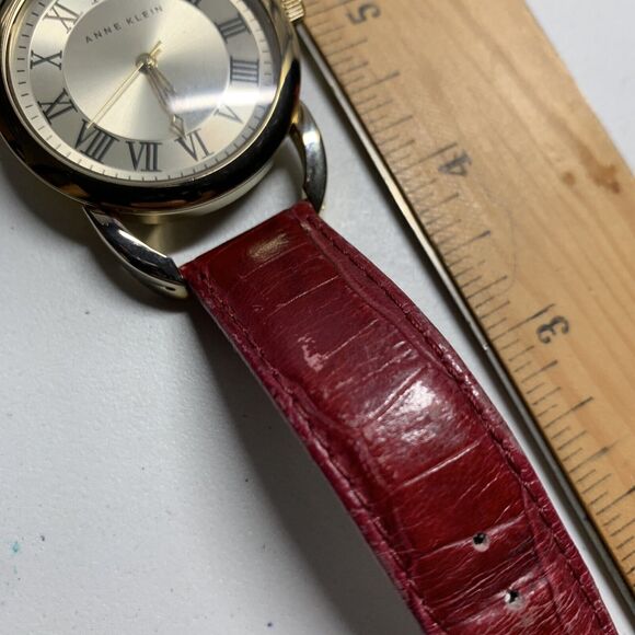 Anne Klein AK1178 Women\'s 37 mm Red Leather Band Gold Tone Stainless Steel Case main image 5